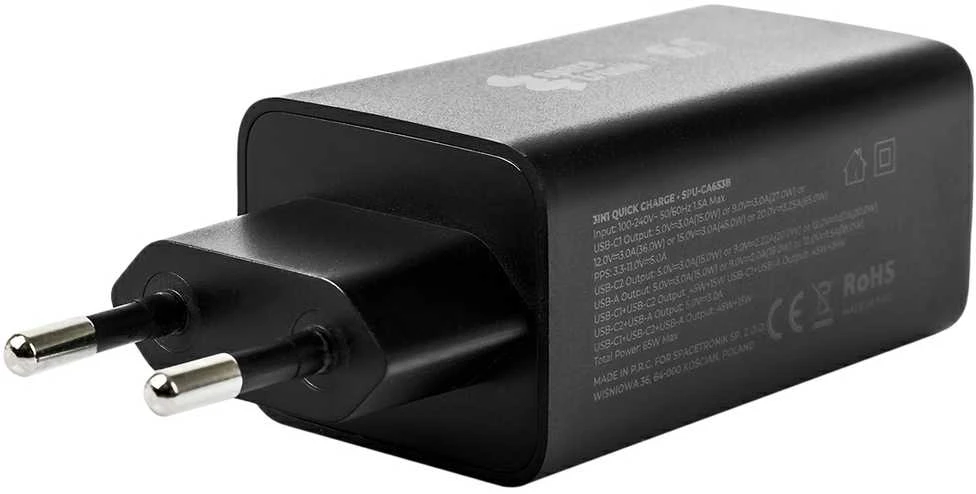Spacetronik 3in1 USB-C USB PD greitasis įkroviklis 65W 5A juodas