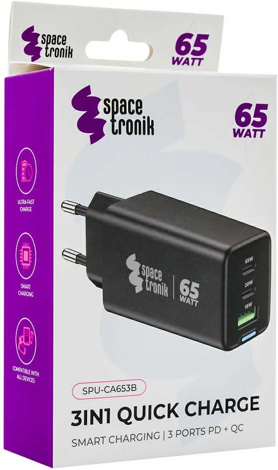 Spacetronik 3in1 USB-C USB PD greitasis įkroviklis 65W 5A juodas