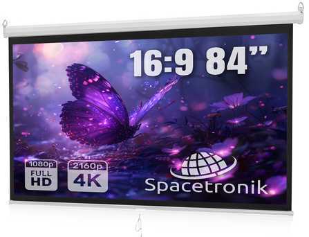 Spacetronik Rankiniu būdu susukamas projektoriaus ekranas 84"16:9 baltas