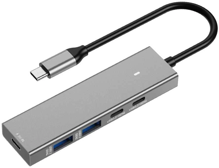Spacetronik 5w1 USB-C šakotuvas su pilku korpusu
