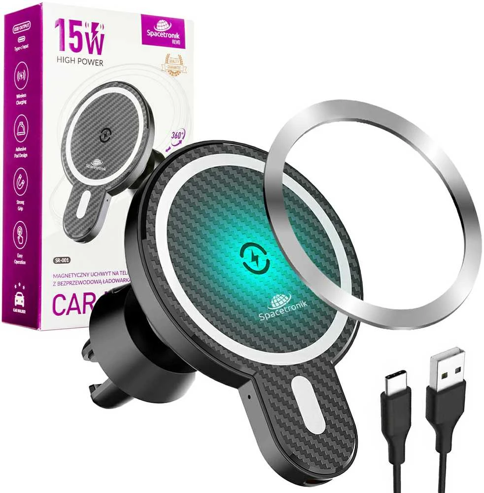 Spacetronik Automobilinis laikiklis su Magsafe + Ring 15W pakrovėju