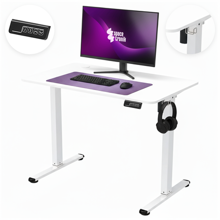 Elektrinis reguliuojamo aukščio rašomasis stalas Spacetronik Moris SPE-O111WW, 100 × 60 cm, baltas