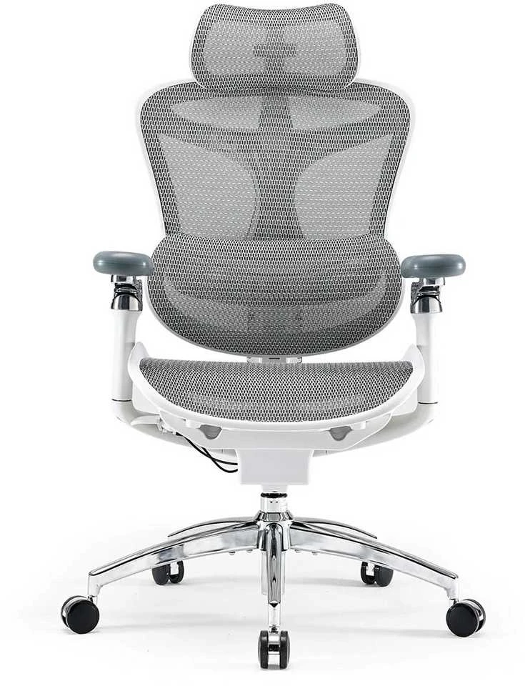 Ergonomiška pilka biuro kėdė su galvos atrama