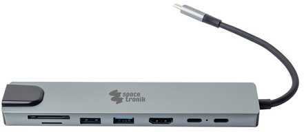 Spacetronik SPU-M22 USB-C 3.1 gen1 8 in 1 šakotuvas HDMI RJ45 PD 87W