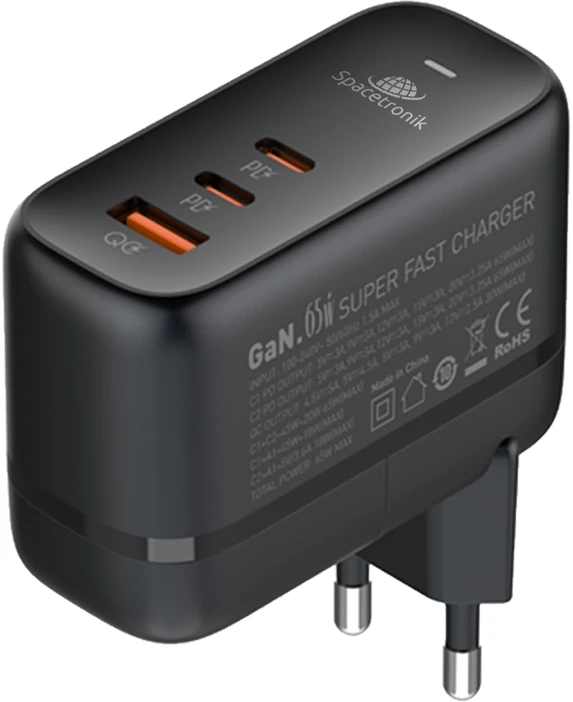 Spacetronik Įkroviklis GaN 65W 2x PD 2x USB-C USB QC EU JK JAV