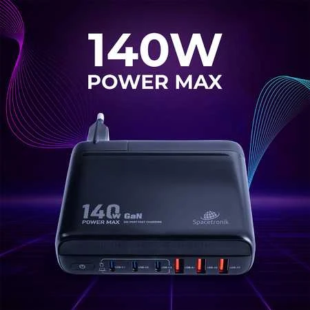 Spacetronik Įkrovimo stotelė 140W GaN SR103 LED 6 USB PD+QC3.0