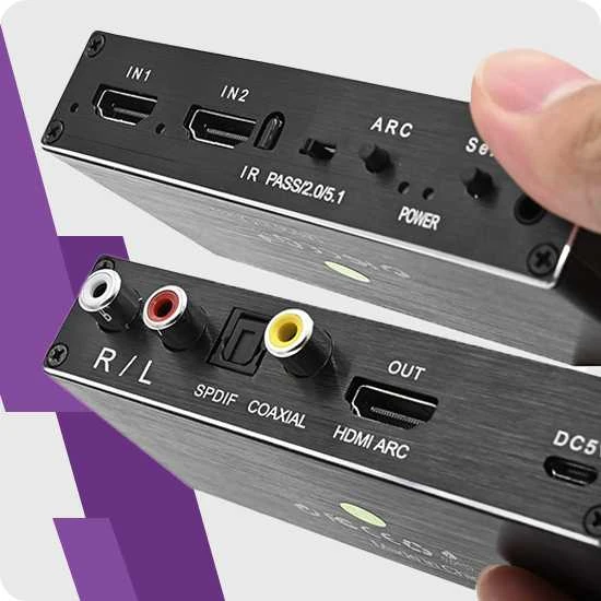 Spacetronik HDMI ištraukiklis su jungčių skydelių vaizdu