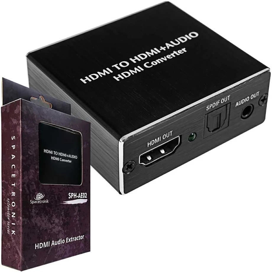 HDMI garso ištraukiklis su jungčių skydeliu ir pakuote