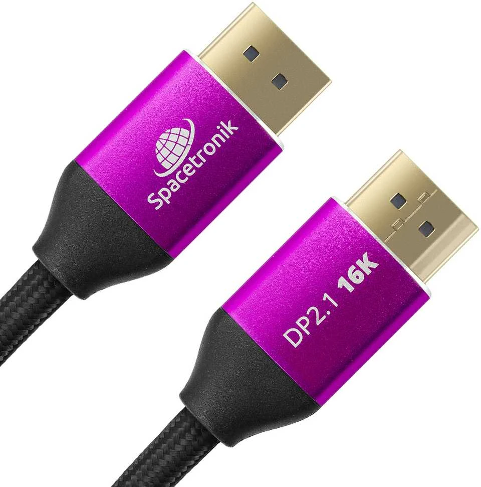 Spacetronik DisplayPort 2.1 kabelio violetinės jungtys