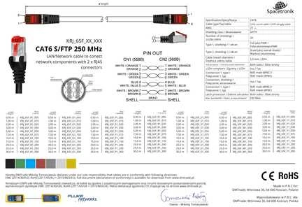 Spacetronik Kabelis RJ45 CAT 6 S / FTP AWG27 LSZH raudonas 20m