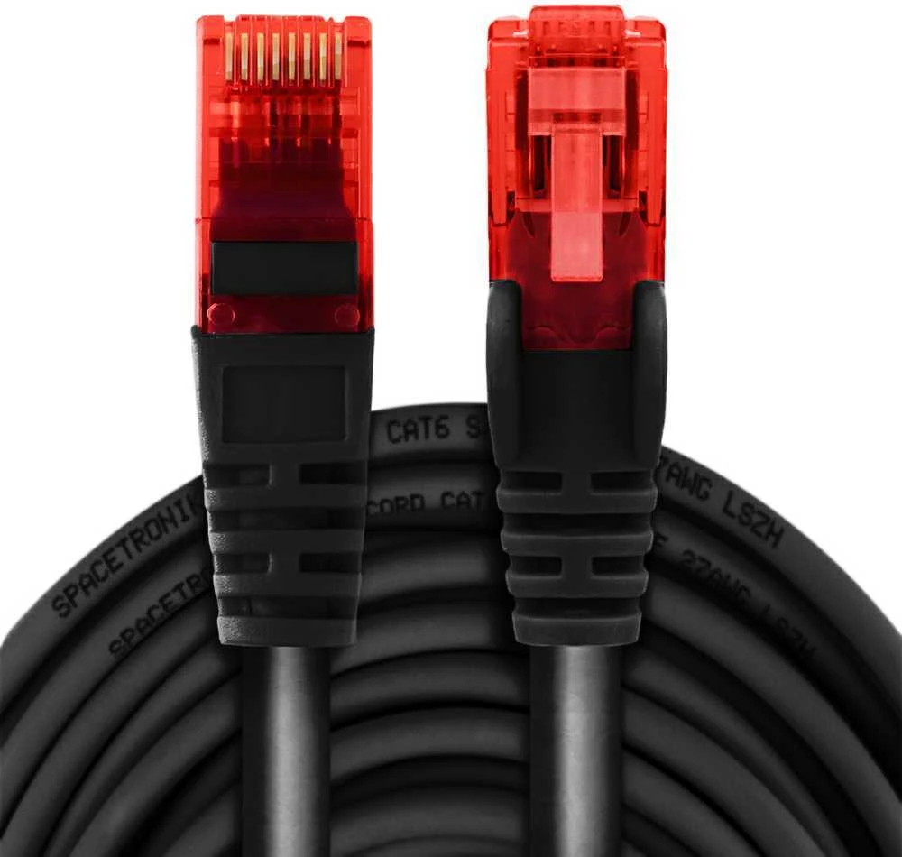Spacetronik RJ45 CAT 6 U/UTP AWG24 kabelis, juodas, 25 m