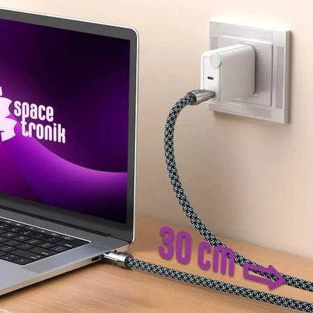 Spacetronik USB-C laidas su virvele PD 240W 30cm BW