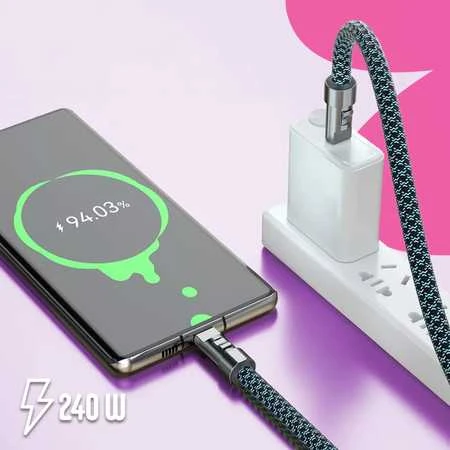 Spacetronik USB-C laidas su virvele PD 240W 30cm BW