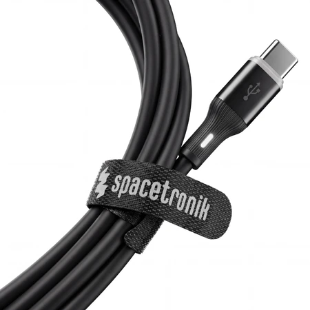 Spacetronik USB2.0 A-C LED kabelis 60W silikoninis, juodas, 0,5 m