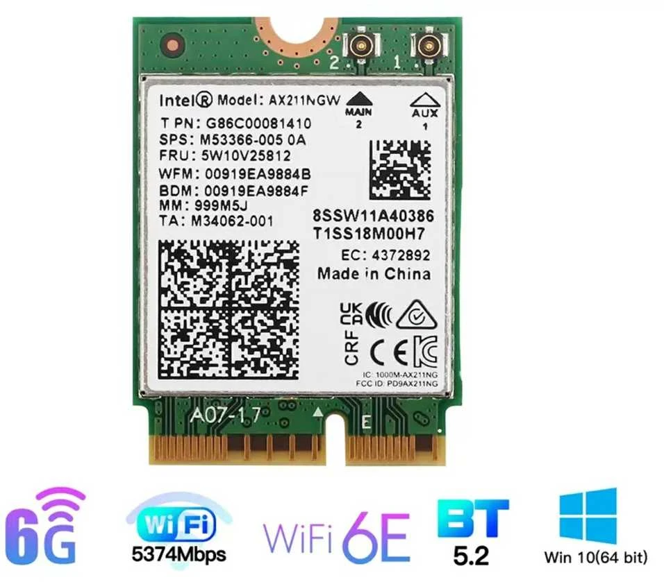 Spacetronik AX211 WiFi 6e BT Intel Dual Band tinklo plokštė