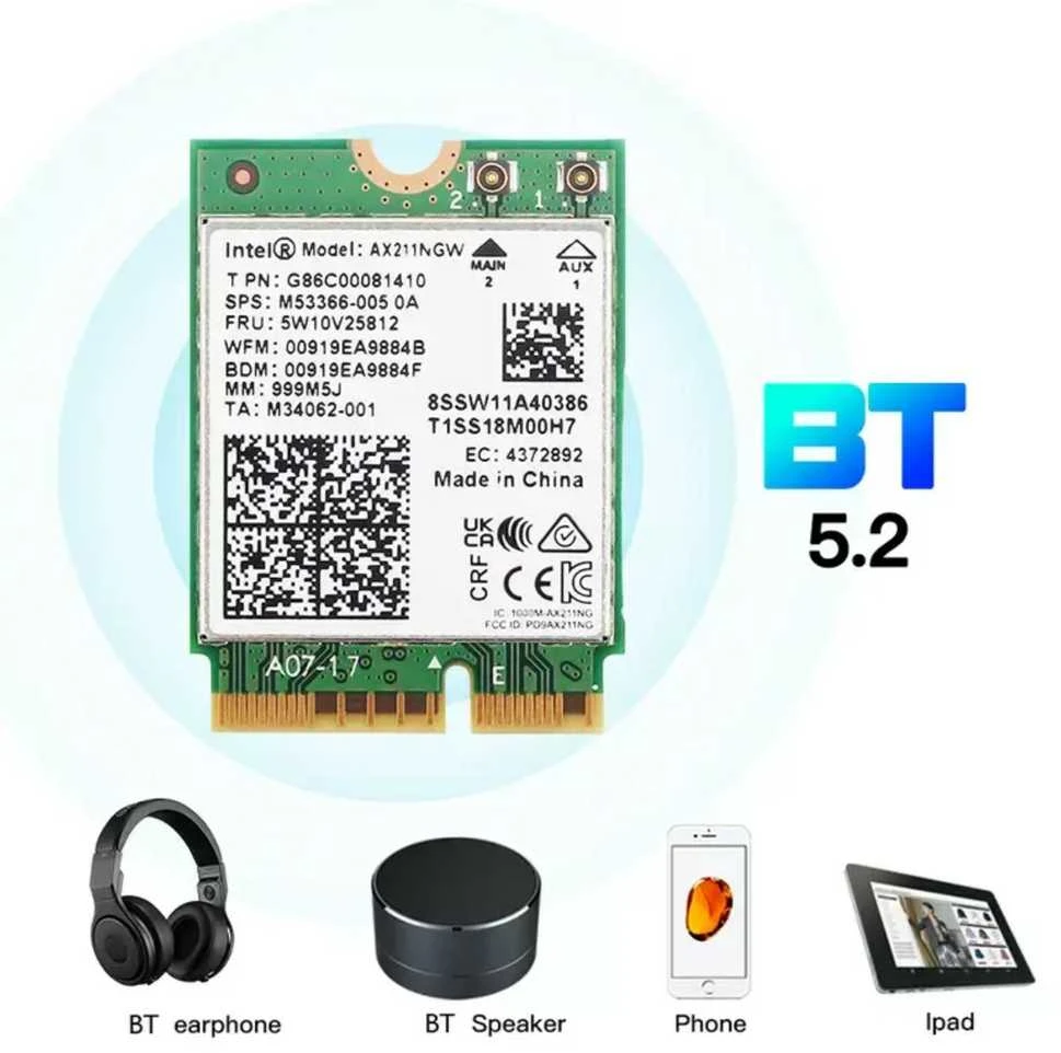 Spacetronik AX211 WiFi 6e BT Intel Dual Band tinklo plokštė