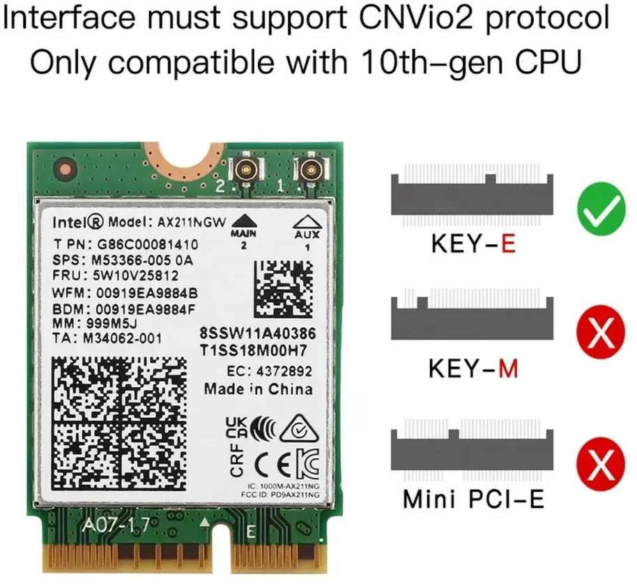 Spacetronik AX211 WiFi 6e BT Intel Dual Band tinklo plokštė