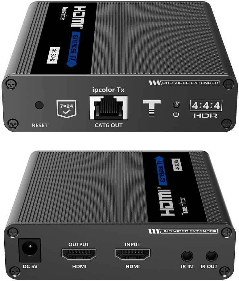 HDMI siųstuvas Spacetronik SPH-676C su jungčių apžvalga