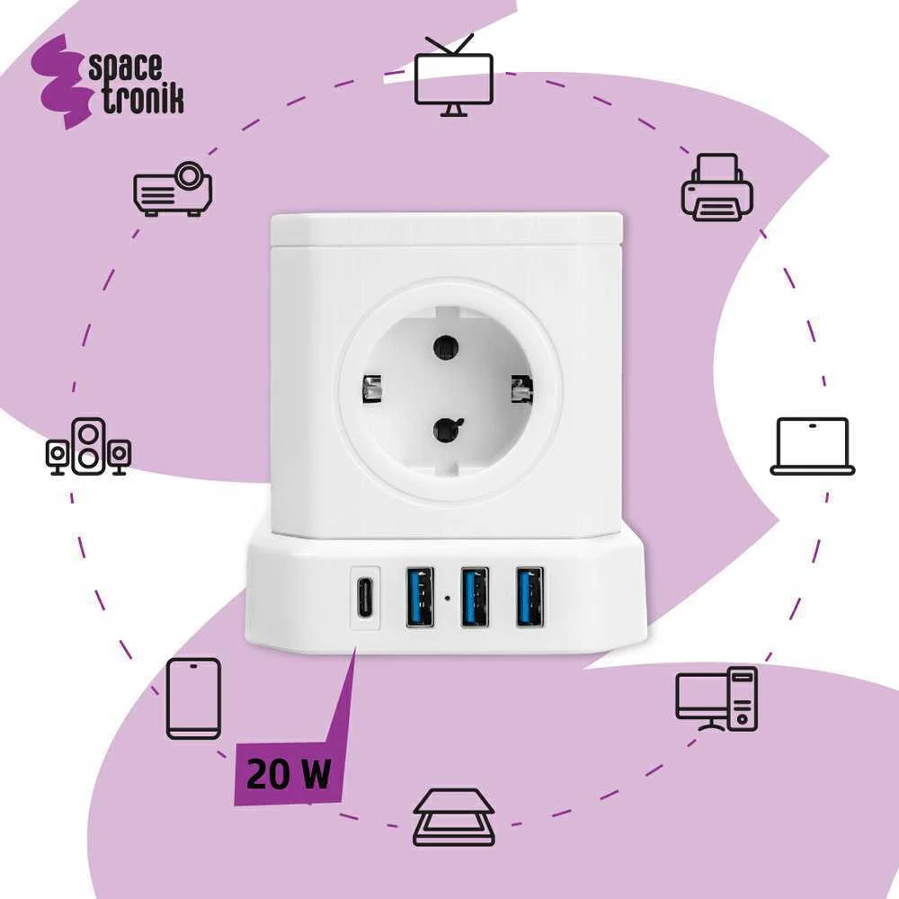 Spacetronik Maitinimo juosta 5xAC 3xUSB 1xUSB-C SPS-C02W