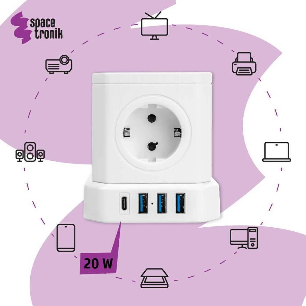 Spacetronik Maitinimo juosta 5xAC 3xUSB 1xUSB-C SPS-C02W