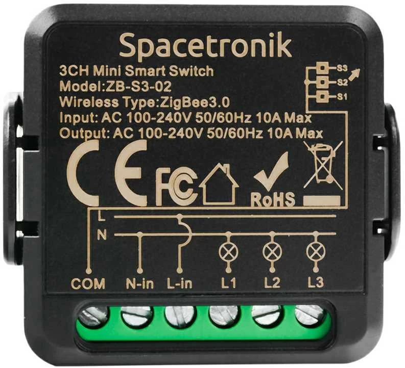 Spacetronik Mini jungiklis ZigBee Tuya 3 elektros jungiklis