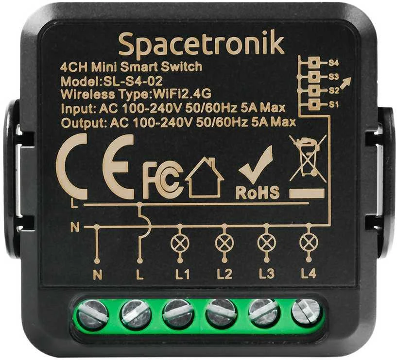 Spacetronik Mini Switch SMART WiFI Tuya 4 elektrinis jungiklis