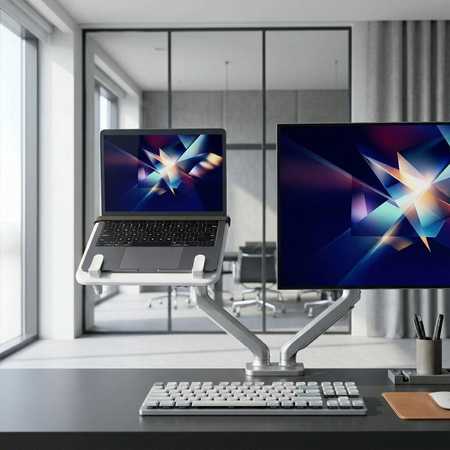 Spacetronik Nešiojamojo kompiuterio platforma VESA rankenai, balta