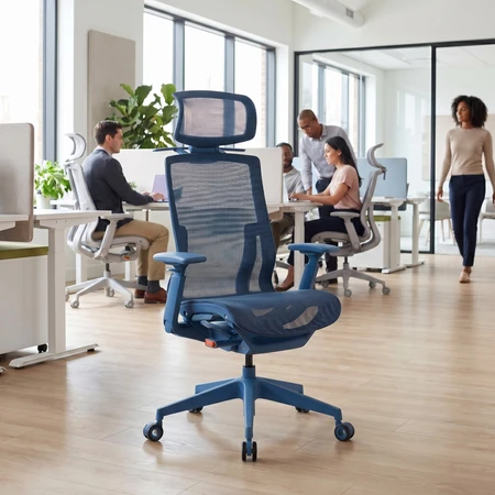Ergonominė tinklinė biuro kėdė Spacetronik SPC-CLOUD-02, tamsiai mėlyna, 3D porankiai