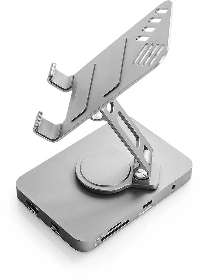 Spacetronik USB-C stotis su reguliuojamu telefono laikikliu