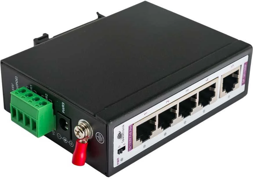 Šakotuvas Spacetronik Pramoninis PoE jungiklis 4x 10/100M + 1x RJ45 Uplink