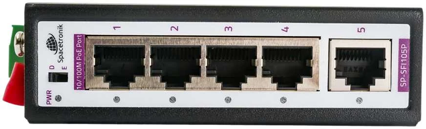 Šakotuvas Spacetronik Pramoninis PoE jungiklis 4x 10/100M + 1x RJ45 Uplink