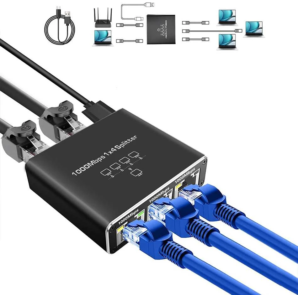 Šakotuvas Spacetronik RJ45 1–4 eterneto skirstytuvas SP-SG104 Gigabit