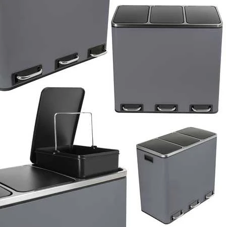 Spacetronik Šiukšliadėžė metalowy 3x18L pilka 54L