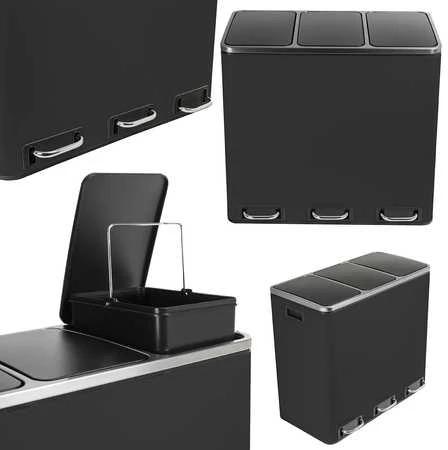 Spacetronik Trijų skyrių metalinė šiukšliadėžė, juoda, V1 V1