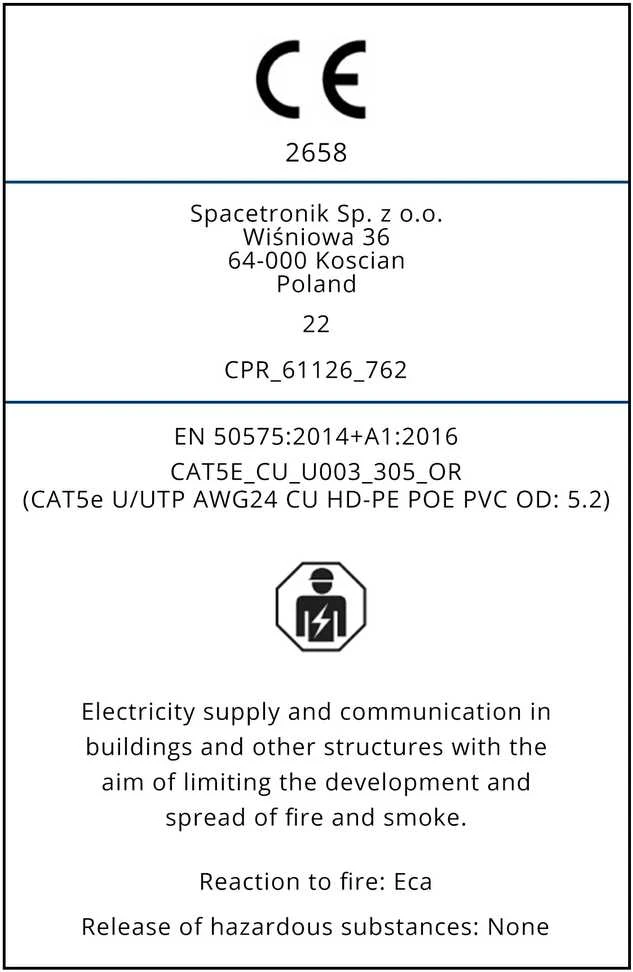 Spacetronik Skrętka CAT5e U/UTP AWG24 CU POE PVC Eca 305m