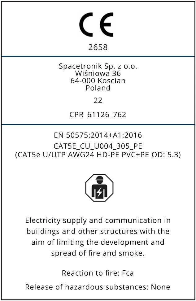 Spacetronik Skrętka CAT5e U/UTP AWG24 CU POE PVC+PE Fca 305m
