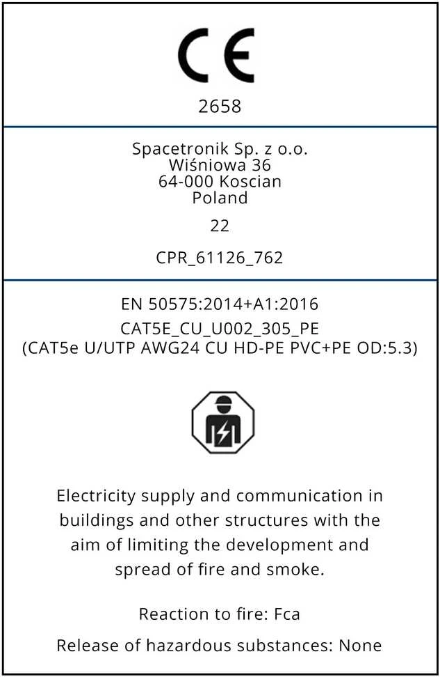 Spacetronik Skrętka CAT5e U/UTP AWG24 CU PVC+PE 5.0 Fca 305m