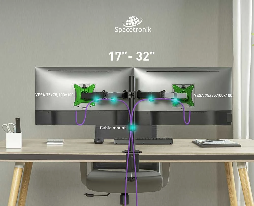Šarnyrinis stalo laikiklis 2 Spacetronik SPA-120 monitoriams