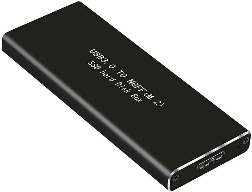 Juodas išorinis M.2 SSD dėklas su USB jungtimi