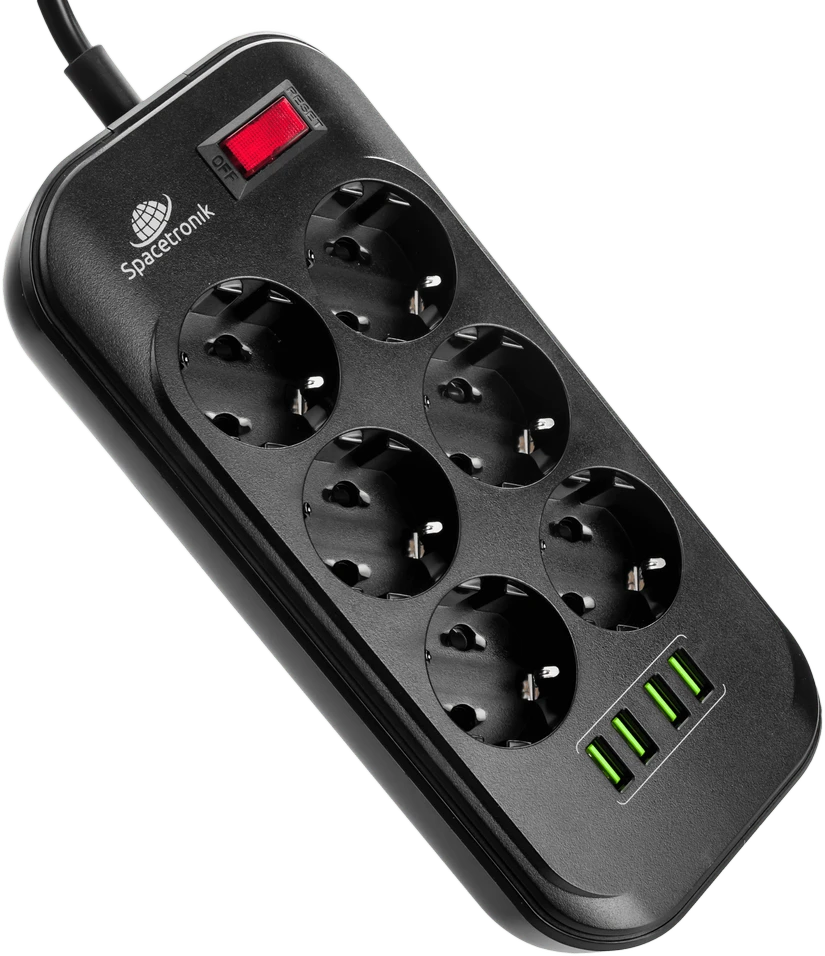 Spacetronik SR-204 maitinimo juostelė 6xAC + 4xUSB