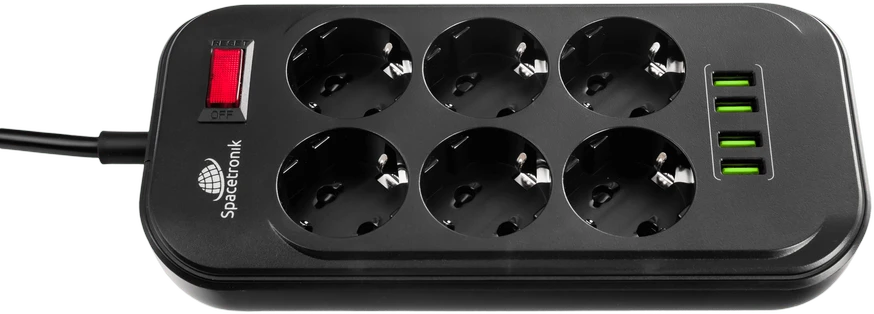 Spacetronik SR-204 maitinimo juostelė 6xAC + 4xUSB