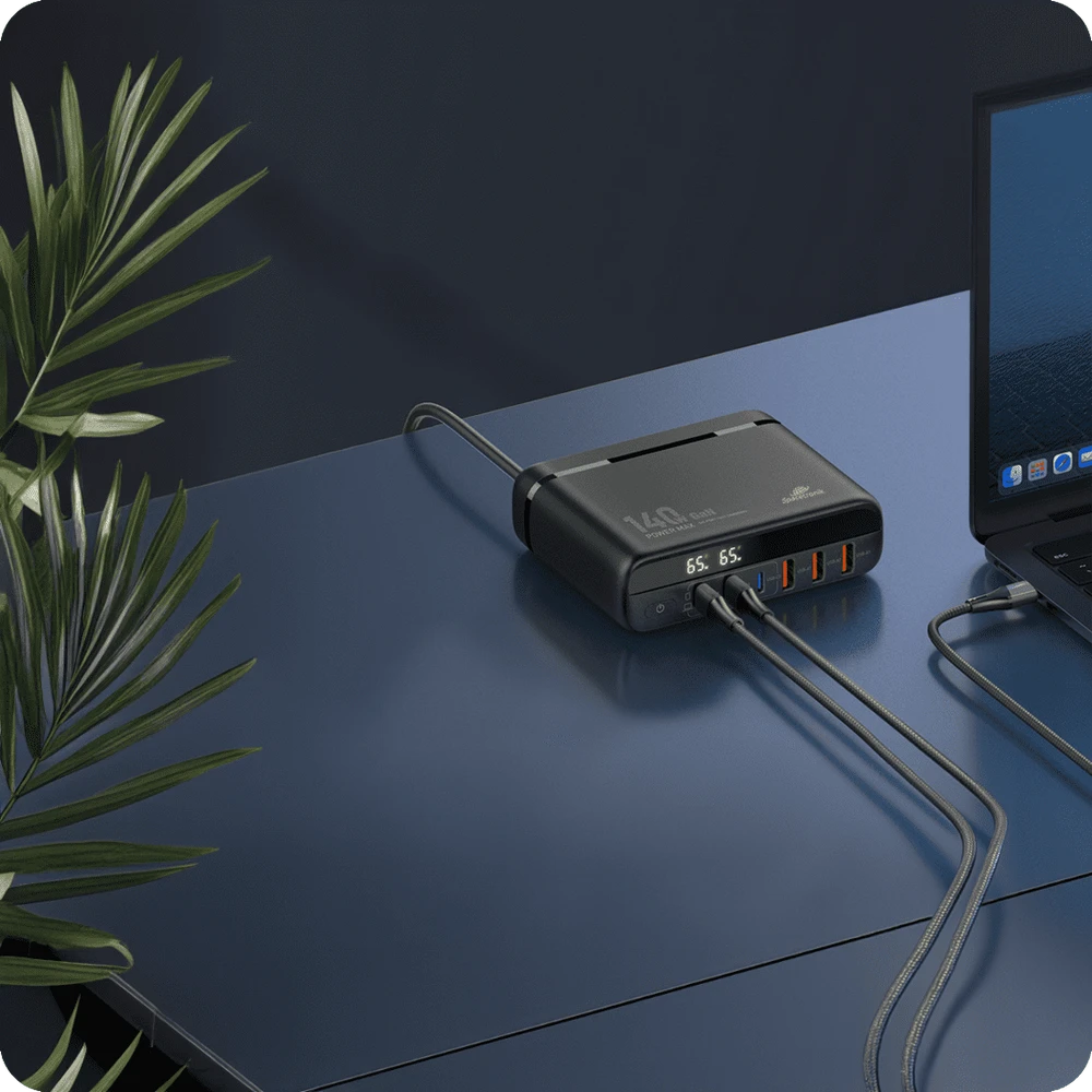 Spacetronik Įkrovimo stotelė 140W GaN SR103 LED 6 USB PD+QC3.0