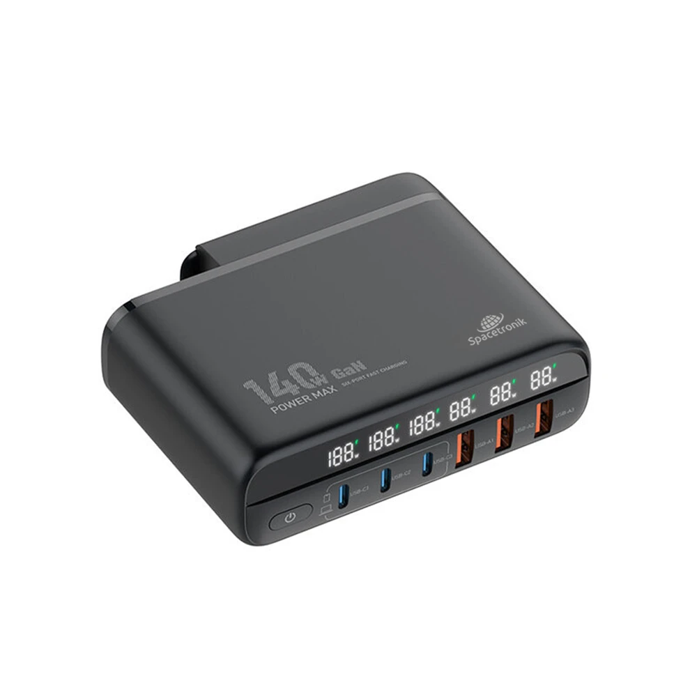 Spacetronik Įkrovimo stotelė 140W GaN SR103 LED 6 USB PD+QC3.0