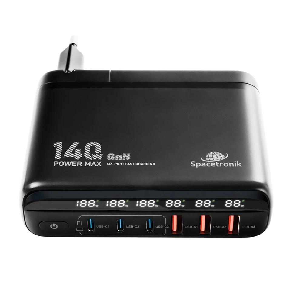 Spacetronik Įkrovimo stotelė 140W GaN SR103 LED 6 USB PD+QC3.0