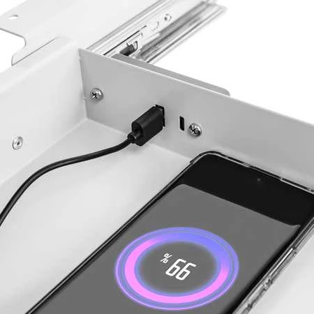 Spacetronik Stalčius po stalu su USB prievadais, baltas