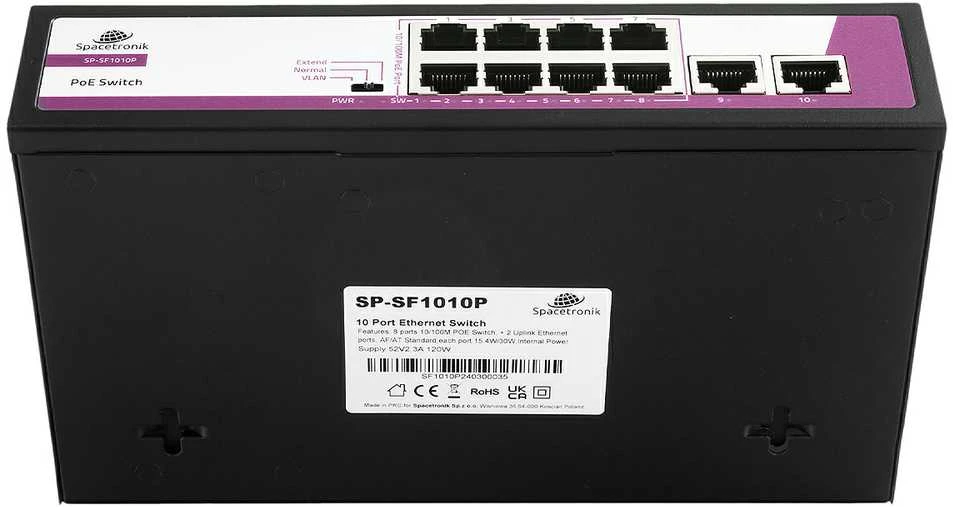 Šakotuvas Spacetronik SWITCH 10-portowy 100Mbps POE 120W SP-SF1010P