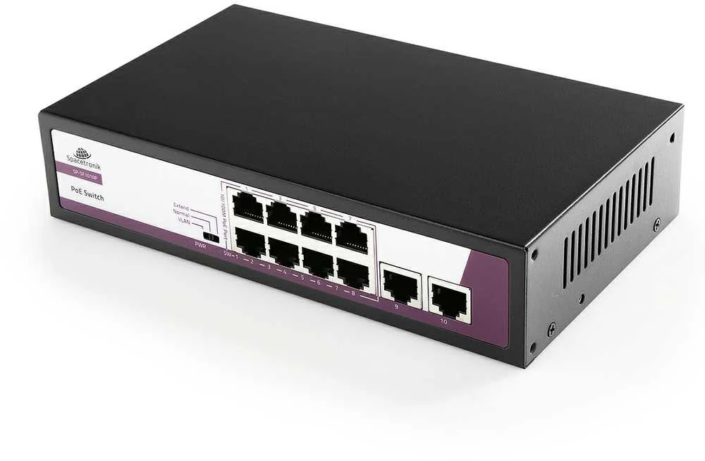Šakotuvas Spacetronik SWITCH 10-portowy 100Mbps POE 120W SP-SF1010P