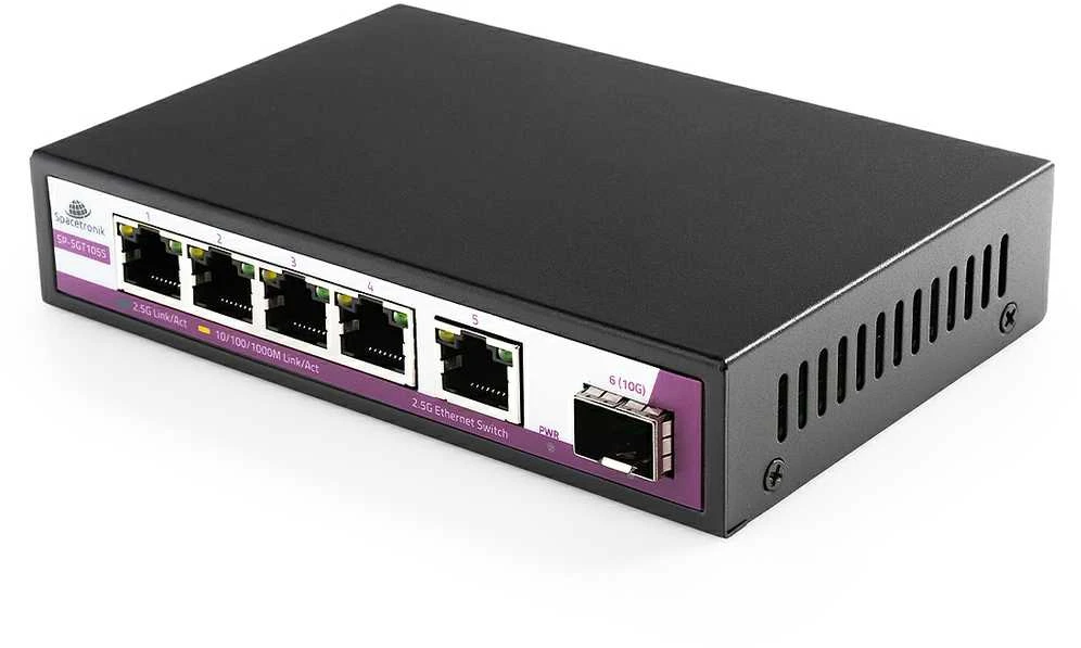 Šakotuvas Spacetronik SWITCH 5 RJ45 2.5G prievadai + SFP 10G prievadas SP-SGT105S