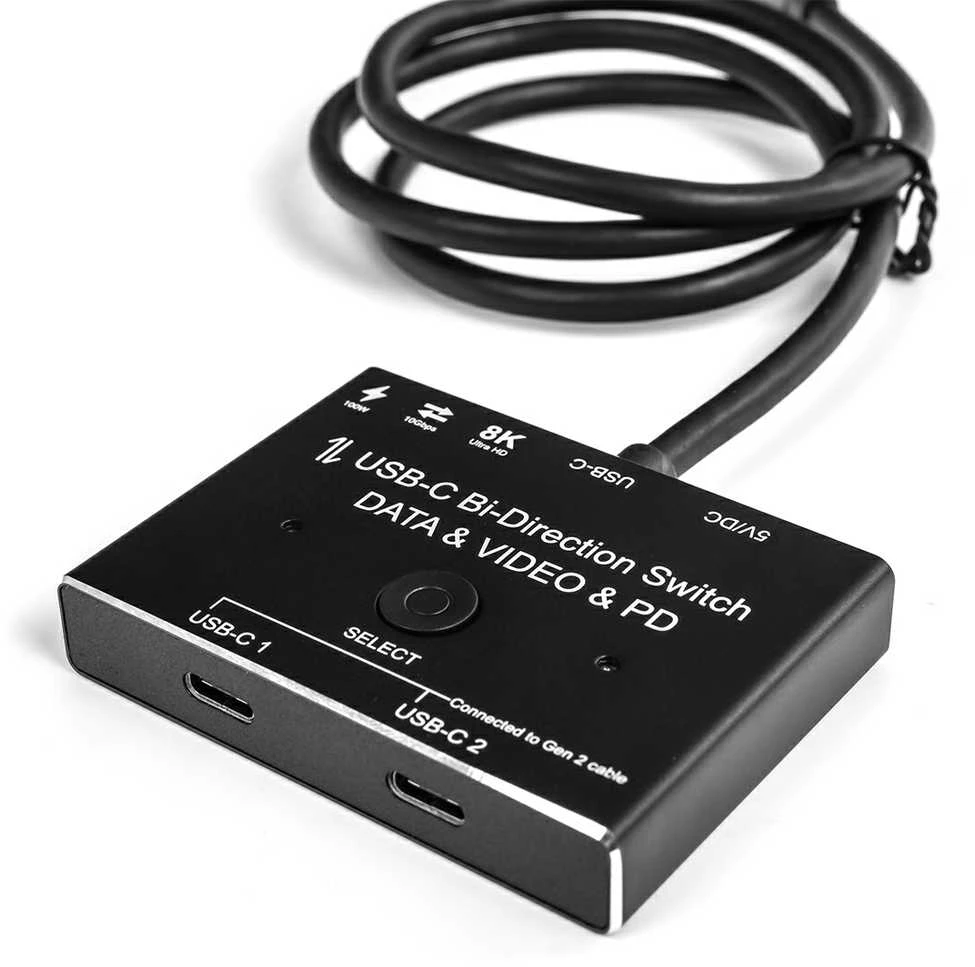 Spacetronik USB-C dvikryptis jungiklis su jungčių žymėjimu