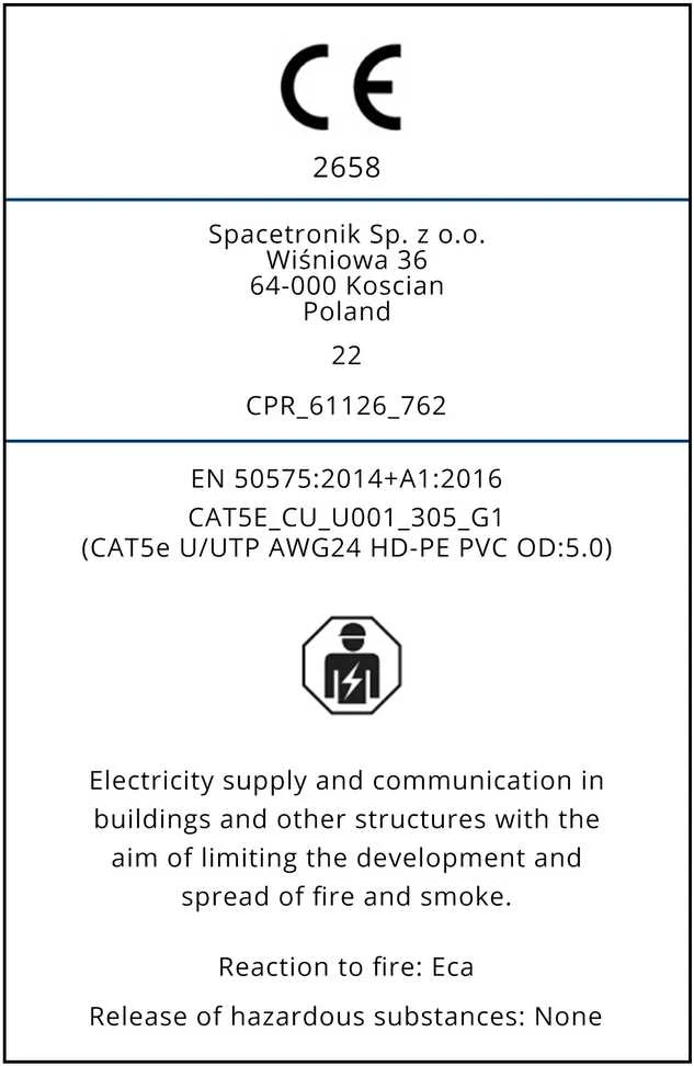 Spacetronik Varžtas CAT5e U/UTP AWG24 CU PVC OD 5,0‐Eca 305m